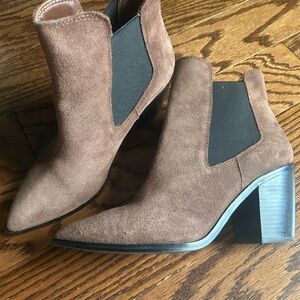 Chinese Laundry Brown Suede Pointed-Toe Ankle Booties with Block Heel